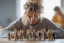 Female ruminating about the figures in her life using dolls on table.